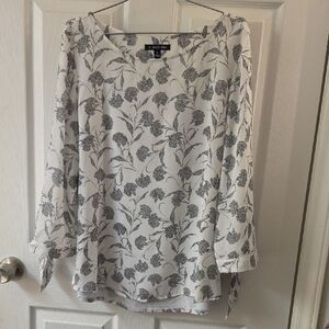 41 Hawthorn White Blouse with Gray Floral Print